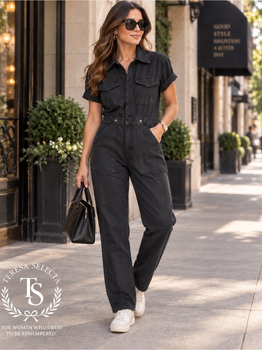 NWT Good American Black Denim Utility Jumpsuit Romper Size M